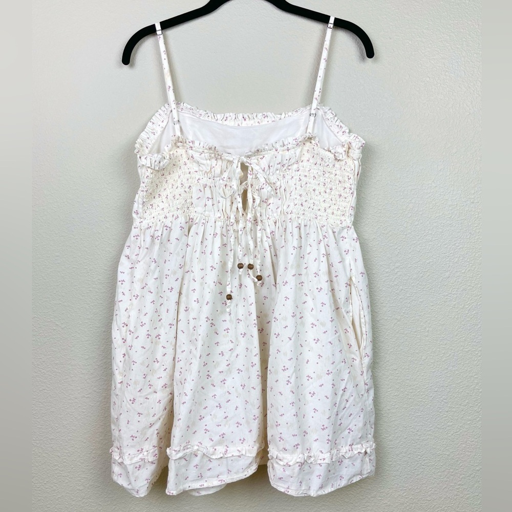 Free People Women's Small Gabby Cotton Mini Dress Sundress White Mini Cherry All - Picture 11 of 16